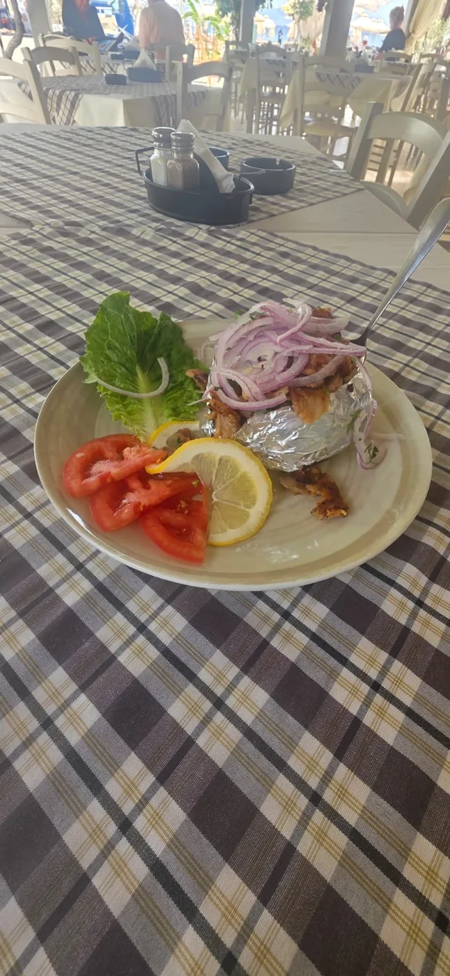 Gyros plate with tomato, onion and lemon